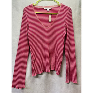 Victoria's Secret Pink Striped Long Sleeved Top New Lace M